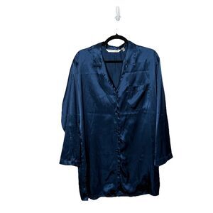 Vintage Victoria's Secret Satin Polyester Button Up Sleep Shirt Long Sleeve M